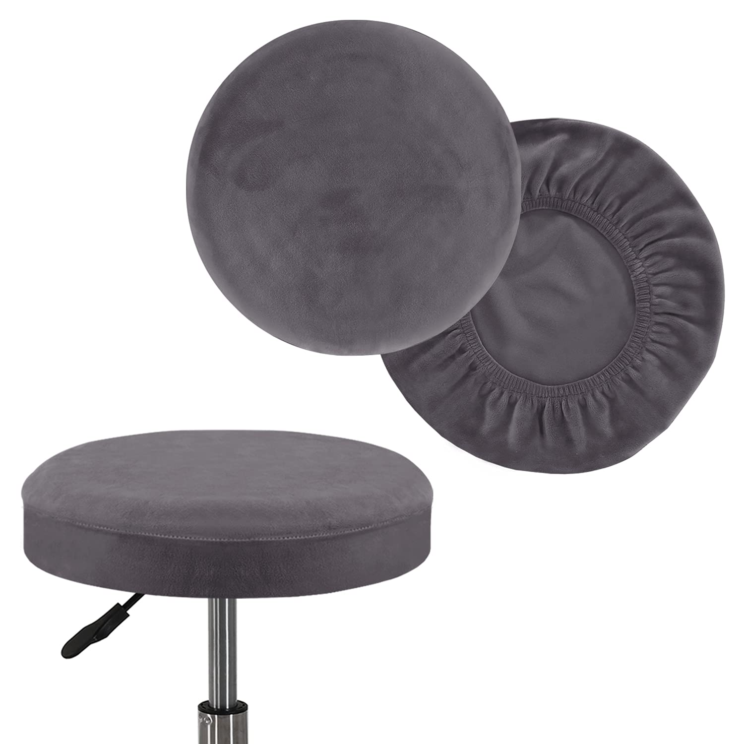 Photo 1 of GAMUKAI 2 Pack Round Bar Stool Covers – Stretchable Round Vanity Stool Cover, Fits Dia 16"-18", Elastic Hem Slipcover, Washable & Non-Slip Seat Covers for Kitchen, Counter, Salon (Grey, X-Large)