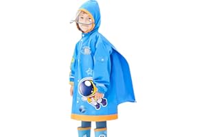 HOVKIB Kids Raincoat Boys Girls Rain Jacket Hooded Rain Poncho Rainproof Cape Rainsuit Reusable Rainwear 4-18 Years