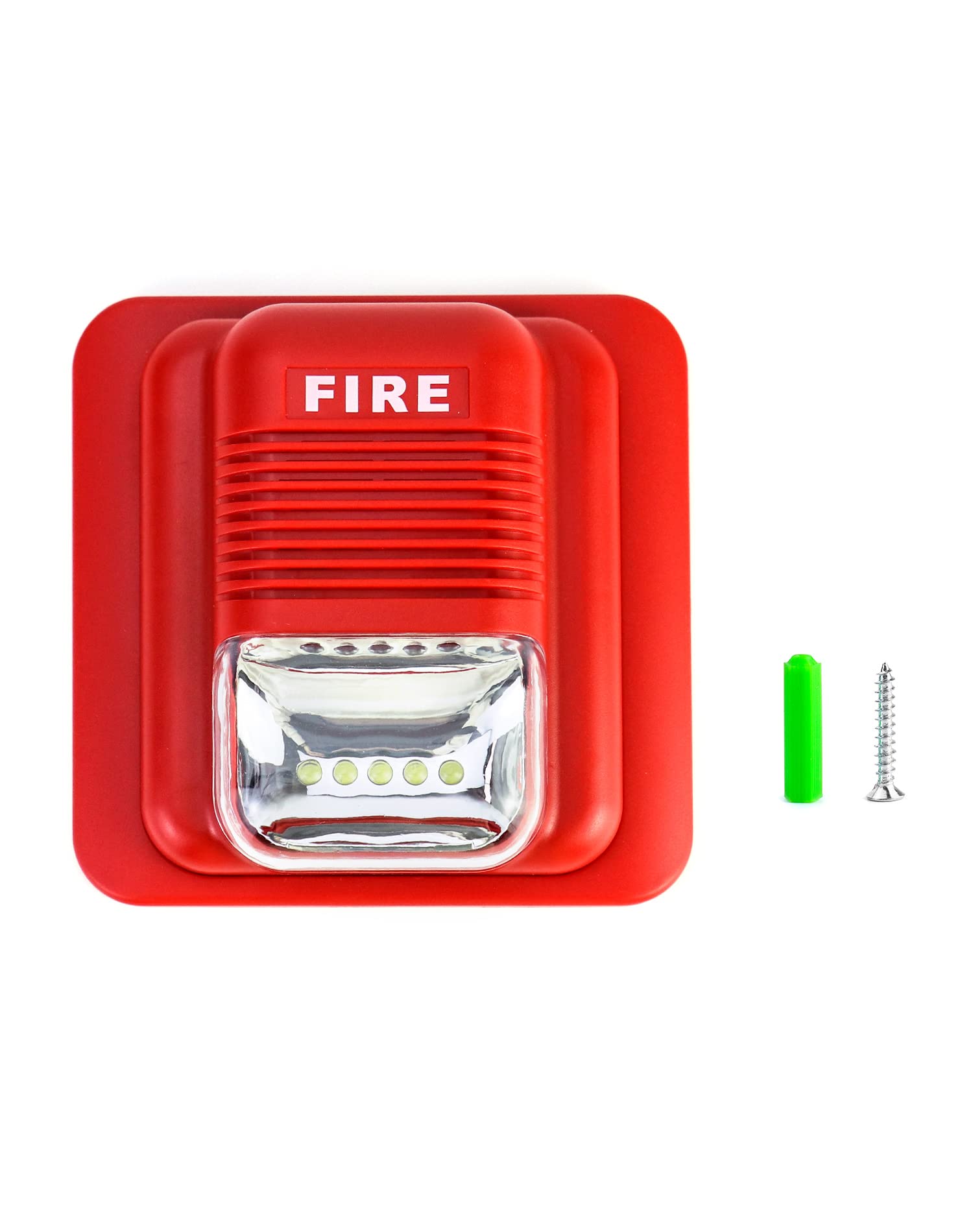 QWORK Fire Alarm, 12 / 24V DC Wired Sound and Light Fire Alarm Warning Strobe Siren Horn, Security System Sensor