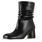 Agodor Women Split Toe Tabi Shoes Chunky Block High Heels Mid Calf Boots Vintage Fashion Shoes