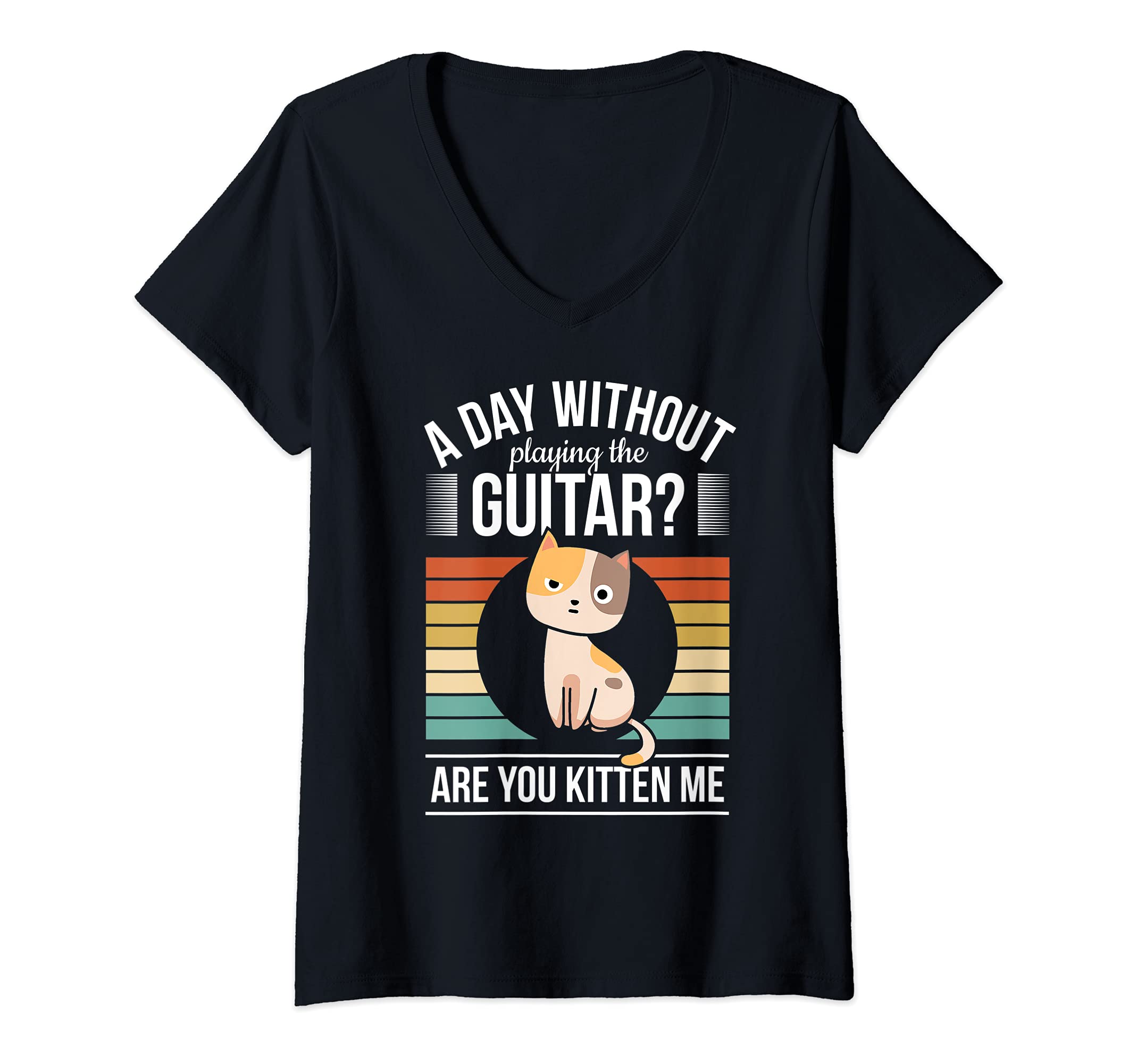 Womens Funny Guitar Player Saying Guitarist I Kitten Pun Cat V-Neck T-Shirt