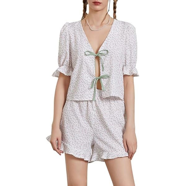【ULLALA】Sinsia Short sleeve women's fair cream ULLALA Pajamas for Women Vintage Sets Delia Short sleeve