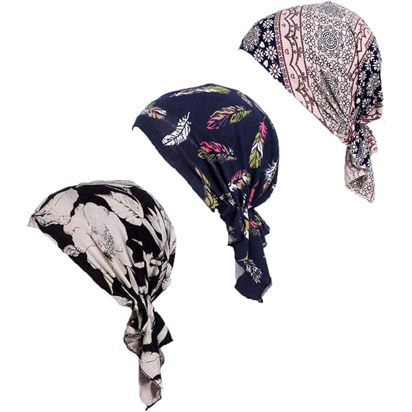 4 Pack Modal Cotton Slip-On Pre-Tied Head Wrap Scarves Women\'s Headwear Pre-tied Lace Scarf - Chic Slip-on Headwrap for Women, No  main image 2