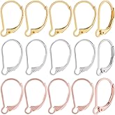 Beebeecraft 1 Box 60Pcs Leverback French Earring Hooks 24K Gold & Rose Gold & Sterling Silver Plated Stainless Steel Hypoallergenic Dangle Ear Wire Findings 16.5x10mm for Earrings DIY Jewelry Making