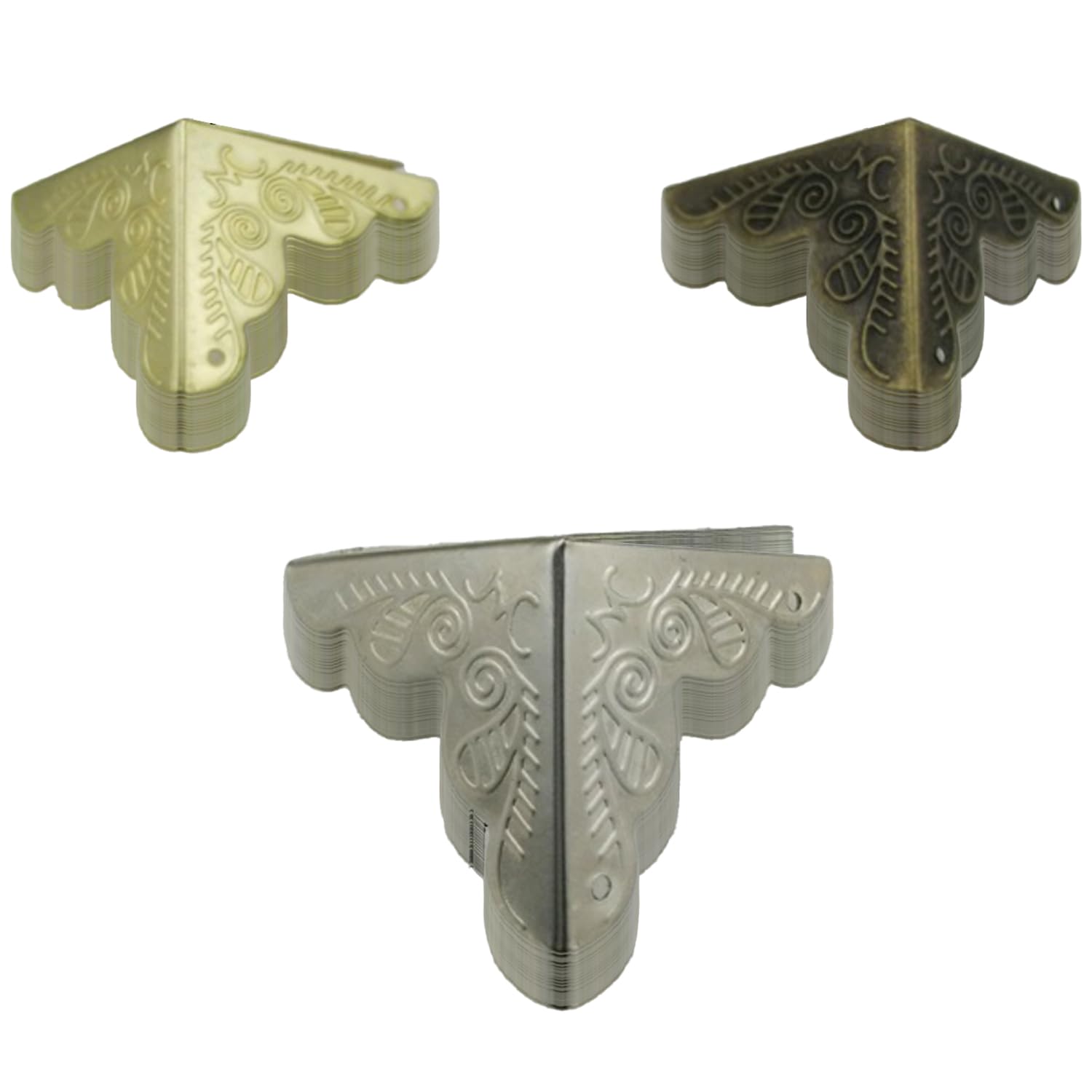 ieron 72 Pcs Antique Bronze Corner, 3 Colors Metal Corner Protectors Vintage Retro Edge Cover Flat Protector DIY Accessories for Furniture Cabinet Wooden Box