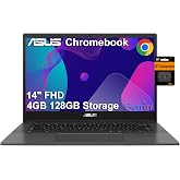 ASUS Chromebook CM14 Laptop, 14" FHD, MediaTek Kompanio 520, 4GB RAM, 128GB | (64GB eMMC + 64GB SD Card), Anti-Glare, Home, Student, 15 Hours Long Battery Life, 1080p Webcam, USB C, Gemini AI, Chrome OS
