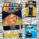 Prismacolor 48-Count Colored Pencils, Triangular Scholar Pencil Eraser, Premier Pencil Sharpener, Colorless Blender Pencils, and CSS Adult Coloring Book