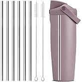 XZESH 6Pcs Metal Straw Replacement Compatible With Owala FreeSip Sway 40oz Water Bottle, With 2 Straw Cleaner, Reusable Stainless Steel Straws for Owala