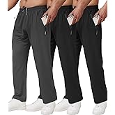 lomsoe 3 Pack Men's Athletic Pants with Zip Pockets, Lightweight Workout Sweat Pants Gifts for Men