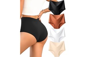UNDER THE SEA Seamless Underwear for Women High Waisted V-Shaped Back Briefs Soft No Show Womens Panties 4 Pack S-XXL