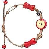 Ceramic Apple Bracelet for Women Men,Adjustable Rope String Bracelet,Handmade Woven Cord Bracelets,Whimsical Apple Y2k Aesthetic 2000s Downtown Accessories,Cartoon Style Jewelry Gifts for Women Men