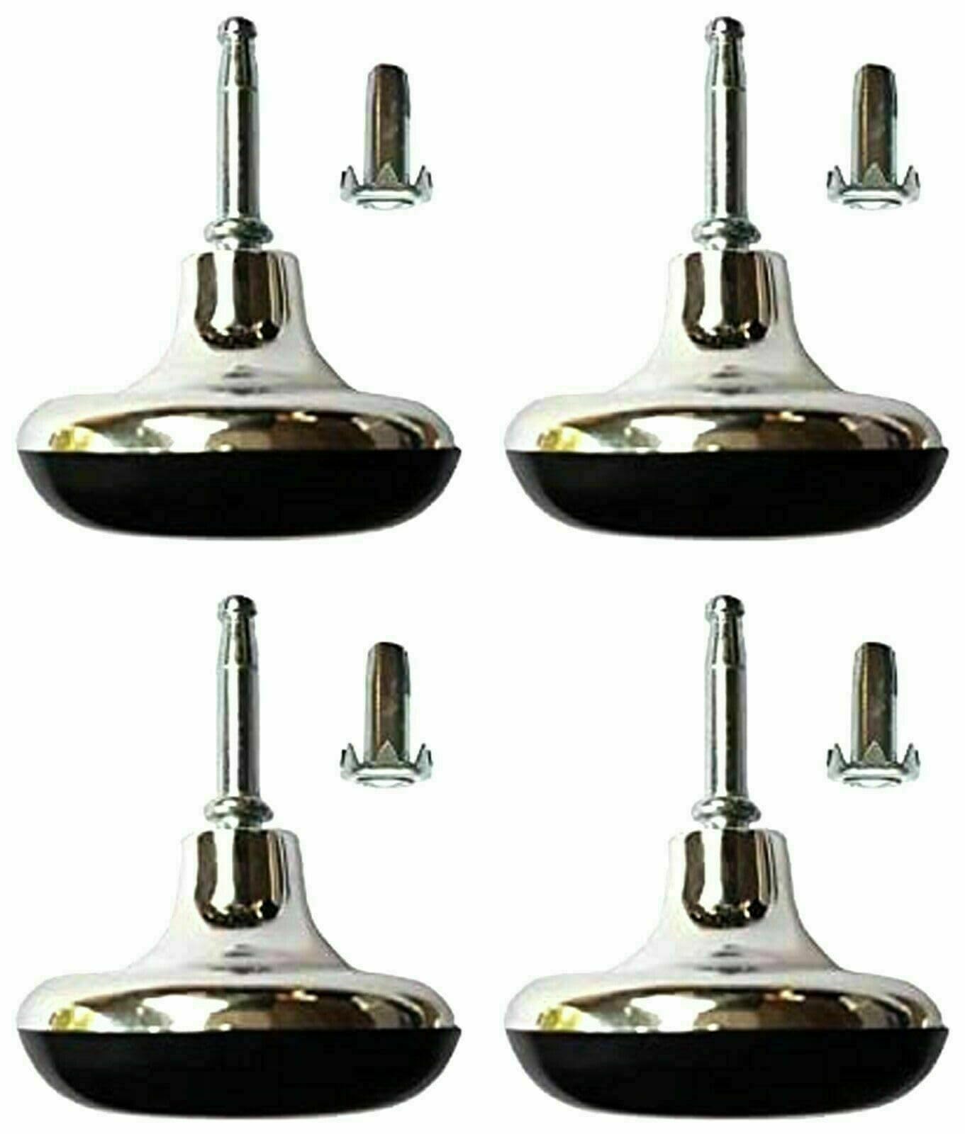 ARASO-UK LTD 4 x Chrome Feet Leg Castors Gliders with Metal Inserts for Beds, Sofas, Footstools Furniture Glides Divan Bed Base Chair Wheels