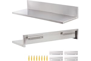 SWOTCATER Stainless Steel Wall Shelf 8.6"x24" 60LB, 2 Packs L-Shaped Commercial Wall Mount Floating Shelving for Kitchen, Restaurant, Home