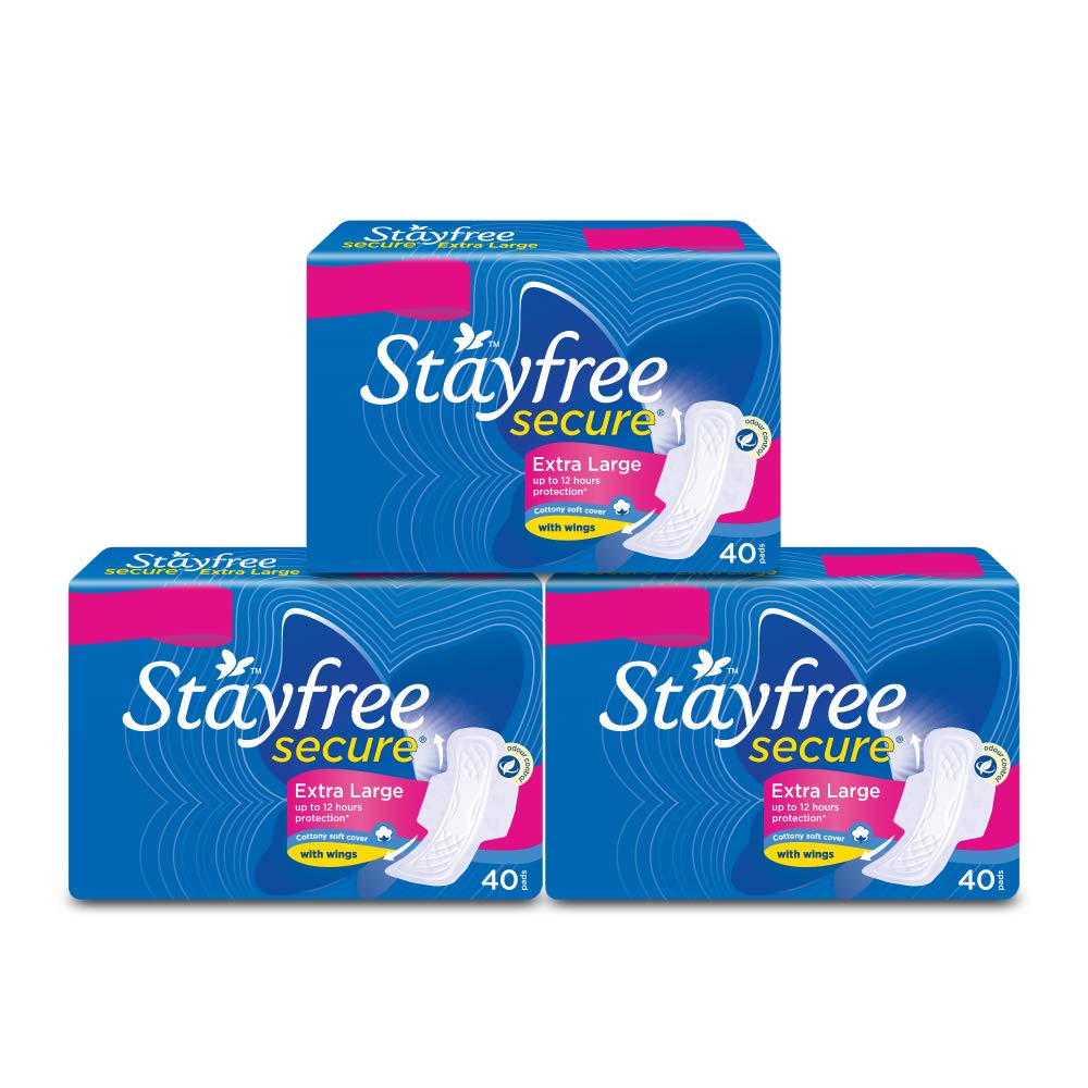 Stayfree Secure XL Cottony Sanitary Napkins with Wings 40 Pads (Pack