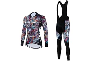 MOXILYN Women Cycling Long Sleeve Jersey Set 20D Padded Bib Pants Bike Suit Breathable Bicycle Clothing Kit UV Protection