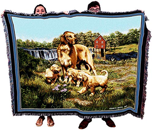 image for Pure Country Weavers - Golden Retriever with Puppies Woven Tapestry Th