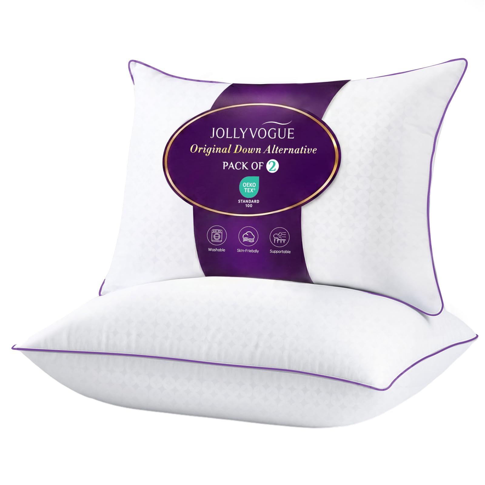 Photo 1 of JOLLYVOGUE Pillows Queen Size Set of 2, Soft Supportive Bed Pillows with Super Soft Down Alternative Fill, Luxury Fluffy Hotel Quality for Side, Back, and Stomach Sleepers