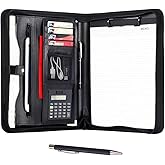Eshow Leather Portfolio Professional Business Padfolio with Zipper - Interview Resume Notefolio Premium Legal Document Organizer with Card Holder, Writing Pad and File Folders for Men and Women