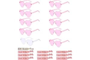 10 Pairs Heart Shaped Rimless Sunglasses Bulk Party Glasses 10Pcs Bride Tribe Wristbands Hair Ties for Bachelor Party