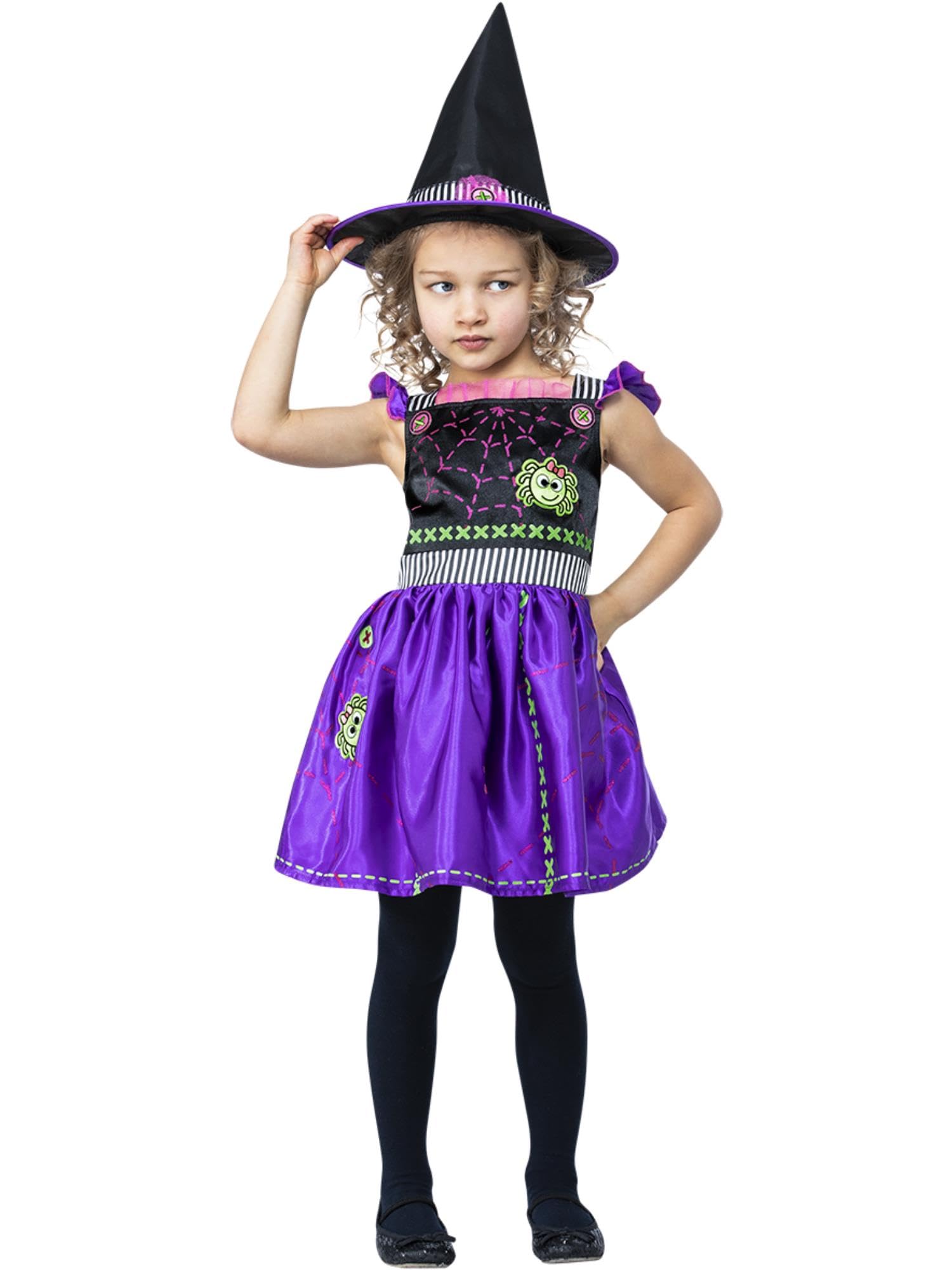 Smiffys Stitch Witch Costume Dress & Hat, Halloween Child Fancy Dress, Witch Dress Up Costumes