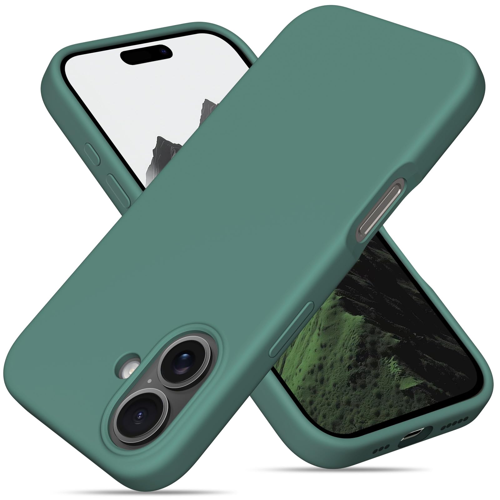 OitiYaa Liquid Silicone Case for iPhone 16 Case,Full Body Protective Cover with 4 Layer Shockproof Structure, Soft Ultra Slim Phone Case with Anti-Scratch Microfiber Lining, 6.1 inch,Pine Green