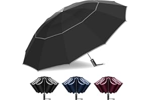 T2Raiwy 54 Inch Inverted Golf Umbrella for Rain, Automatic Windproof 12 Ribs Double Canopy Vented Reverse Folding Umbrella for Travel, UPF 50+ Compact Portable Upside Down Reflective Large Umbrellas