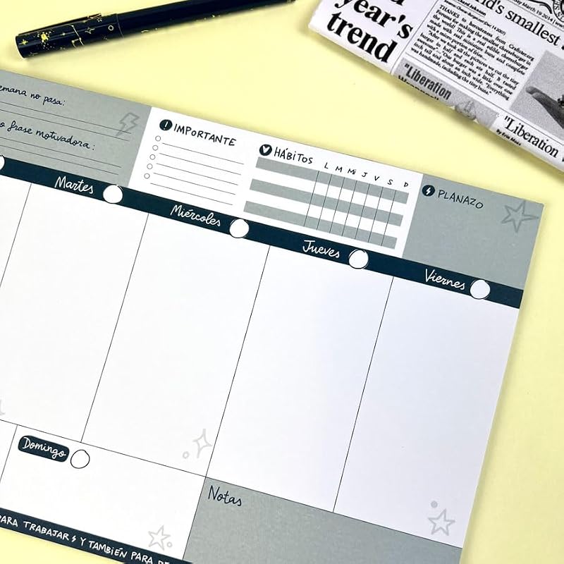 Planificateur hebdomadaire Pedrita Parker A4 - Planificateur hebdomadaire en espagnol sans date pour améliorer votre productivité [52 feuilles de grammage élevé]