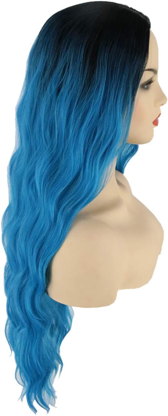 Topcosplay Women's Long Wavy Wig with Dark Roots Natural Looking Ombre Synthetic Wig for Cosplay Daily Use (Blue) - Image 3