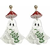 Handmade Sparkling Gilitter Halloween Acrylic Pumpkin Ghost Skull Earrings Funny Cute Mushroon Ghost BOO Dangle Drop Earrings for Women Halloween Costume Cosplay Jewelry Gifts