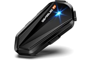 gearelec Motorcycle Bluetooth Headset V5.3BT - Maximum Volume Speaker, 3 EQ-HiFi Stereo, Helmet Bluetooth with CVC&DSP Noise Reduction, Soft/Hard Mic, 850mAh - Black