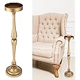 Yalikop Drink Table Pedestal Side Table Round Martini End Table Small Cocktail Drink Stand for Small Spaces Nightstand Bedroom Couch Chair Vintage Metal Decor, 5.74 x 5.74 x 25.98'', Brass(Classic)
