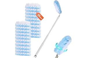 VZPEUN 360 Duster Refills, 20 Count Heavy Duty Duster Refills Disposable Microfiber Duster Refills for Dusting Furniture, Blinds, Ceiling Fans, Walls, Feather Duster Kit with 1 Extended Handle 28.3in