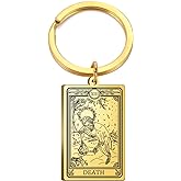 TEAMER Skeleton Tarot Cards Keychains Stainless Steel Amulet Marigold Tarot Card Major Arcana Keyring for Keys Cars Bags