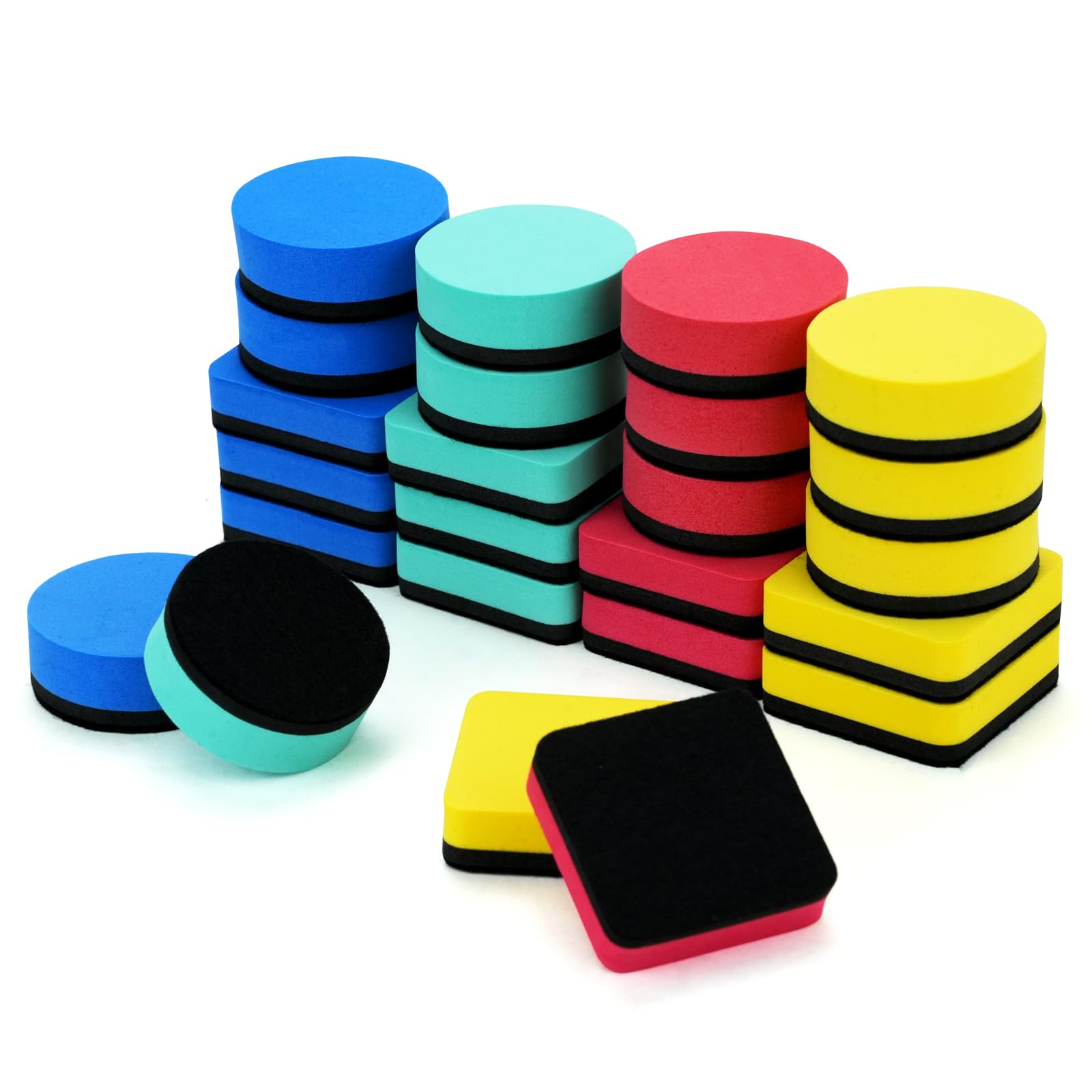 X-BLTU 24 Pcs Mini Whiteboard Eraser, Magnetic Dry Erase Erasers Whiteboard Rubber, White Board Sponge Cleaner Wiper with Thick Felt Pad, 4 Colors for Home Office Teacher Family (2 Styles)