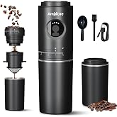 Portable Coffee Maker, Electric Espresso Maker with Grinder for Camping | 1500mAh Rechargeable, Stainless Steel Burr Grinder, 30 Grind Settings Includes Coffee Cup