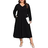 BELAROI Plus Size Sweater Dress for Women Long Sleeve Maxi Fall Dresses Flowy Winter Long Midi V Neck Dress with Pockets
