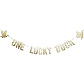One Lucky Duck Banner - Duck Hunting Decor Gold Banner, Mallard Duck Theme 1st Birthday Decorations for Baby Shower Birthday Party Decor