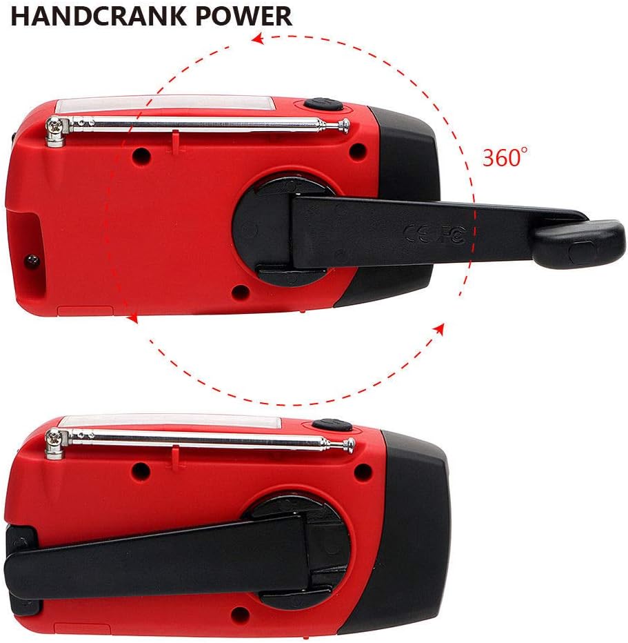 FM/AM/NOAA Weather Radio Hand Crank Self Powered Solar Emergency Radios with 3 LED Flashlight 1000mAh Power Bank Smart Phone Charger (Red): Home Audio & Theater