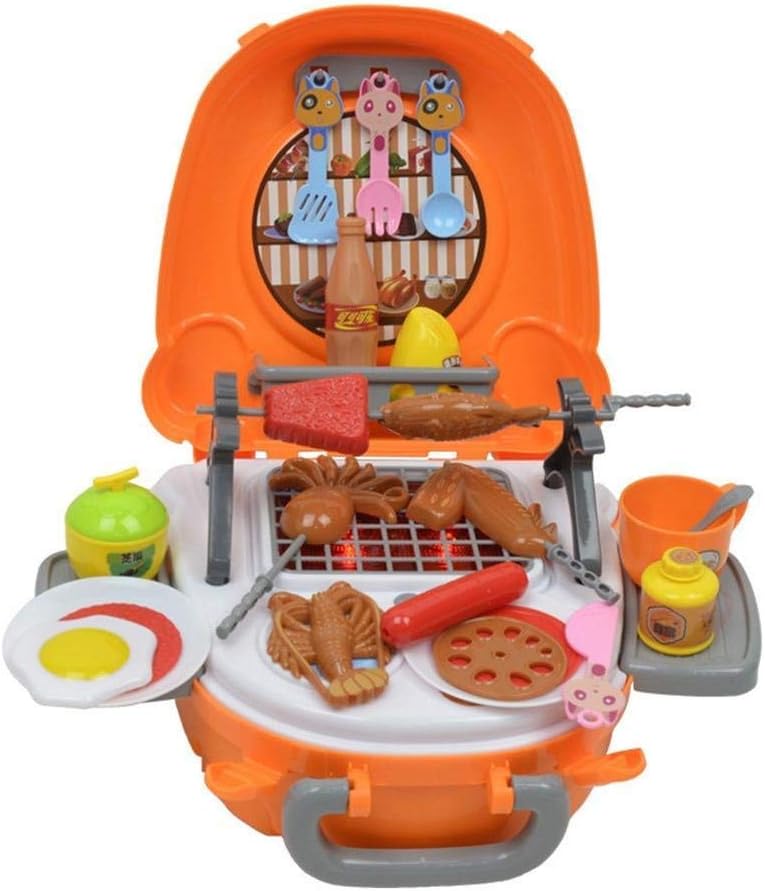 Sobotoo Kitchen BBQ Pretend Play Grill Set with Light and Music for Kids Pretend Barbecue Role Play Toy Gift