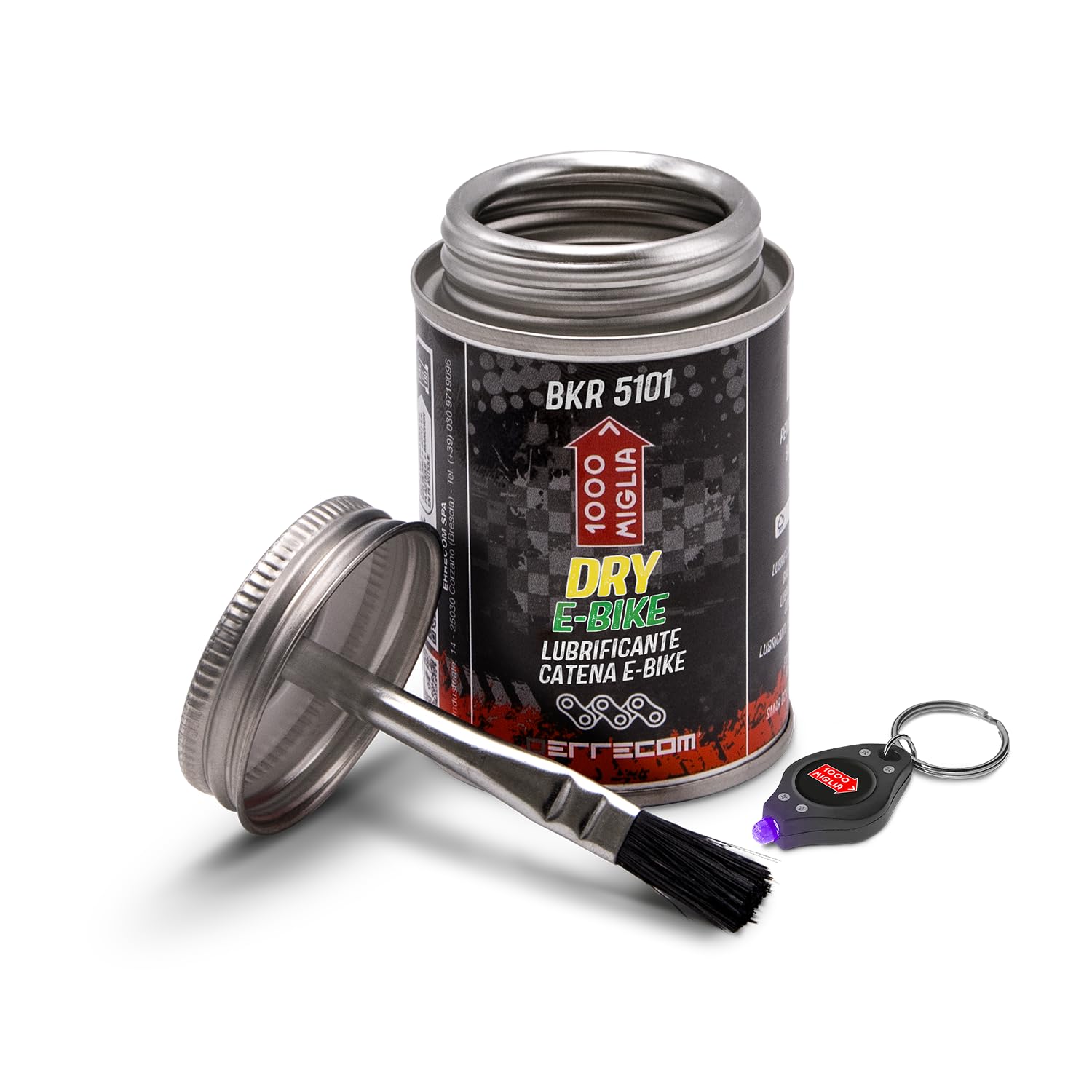 Errecom 1000 Miglia BKR 5101 E-BIKE DRY Lube Bike Chain for Electric Bikes - 120 ml, Dry and Dusty Weather Conditions, fluorescent and scented formula, All-In-One Can, Brush included