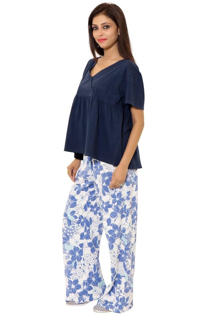 v-neck gatherd top with floral printed pajama(1ss16-0225-ns1)