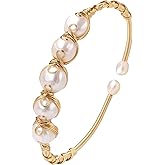LOOYUUPEE Pearls Bracelets for Women, Natural Freshwater Pearls Bracelets Jewelry Bangle, Lucky Jewelry for Mom Lover Her (14K Gold Plated)