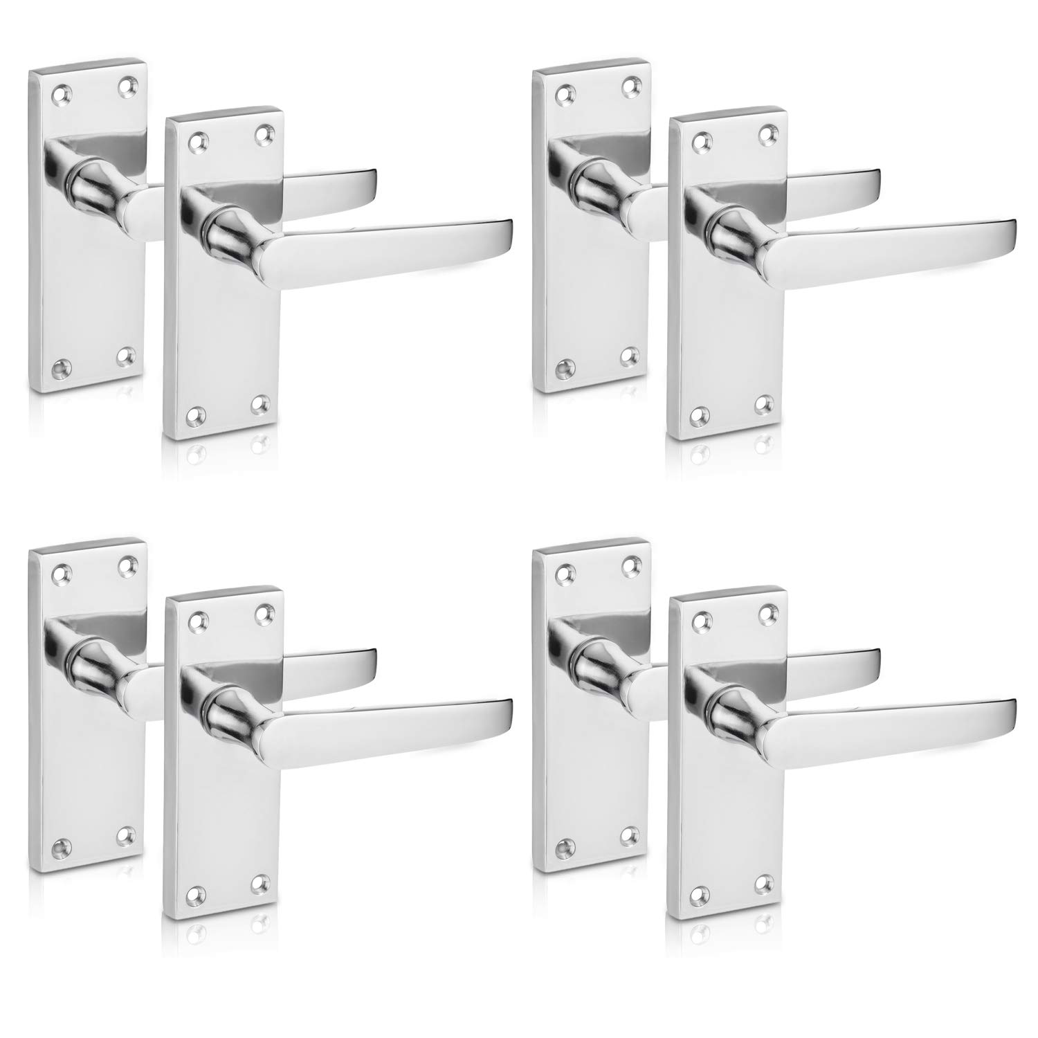 XFORT® Lever Latch Flat Polished Chrome Door Handles, Elegant Door Handle Set for Wooden Doors, Classic Victorian Straight Design, Ideal for All Types of Internal Doors [4 Pair].