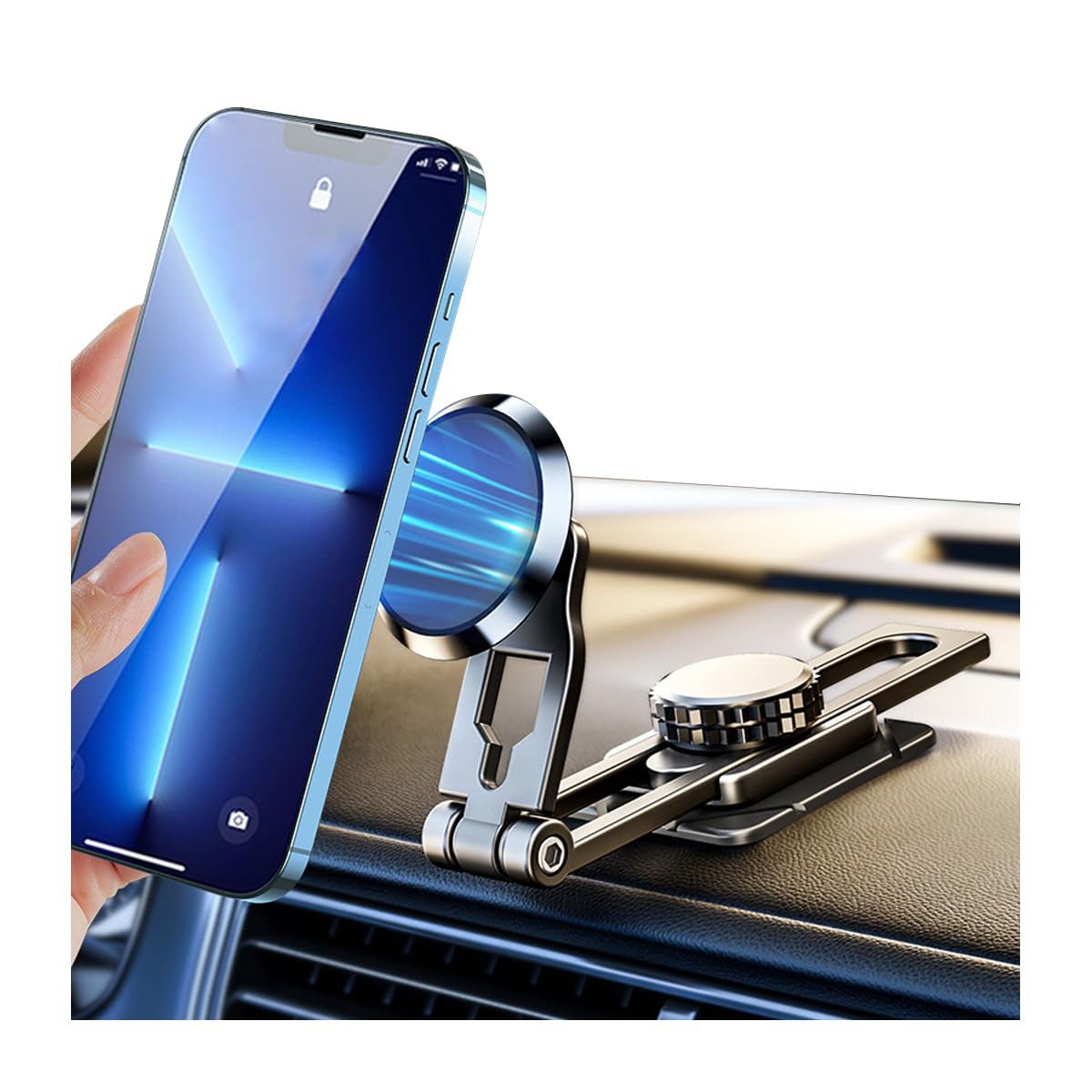 CGEAMDY Magnetic Car Phone Holder, Universal Dashboard Mount With Foldable Aluminum Alloy Arm, 360° Free Rotation