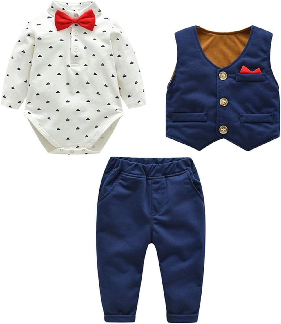 kydelyBaby Boy Waistcoat Gentleman Suit Long Sleeve 3 Pieces Wedding Outfits