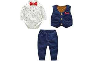 famuka Baby Boy 3 Piece Formal Outfit Suit with Bows Waistcoat Gentleman Tuxedo