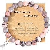 Breast Cancer Bracelet Natural Stone Bead Ribbon Inspirational Awareness Bracelets Encouragement Handmade Gifts for Women Girls Best Friend Sister, Cancer Care Gifts, Comfort Items for Cancer Patients