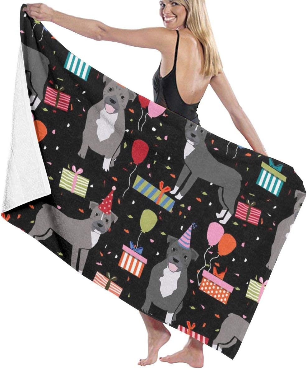 Kaixin J Pitbull Birthday Party Presents Dog Breed Black Microfiber Pool Beach Towel Quick Dry Beach Towel For Adult 32 X 52 Inch