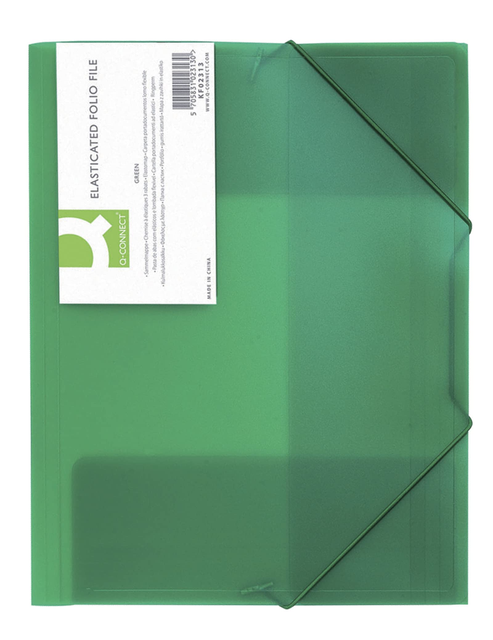 Elasticated File Q-CONNECT PP A4 400 Micron 3 Flaps Transparent Green/Document Archiving/Type-3-flap/Kind-with Eraser/Index-N.a. / Pockets-N.a. / Material-PP/Dividers-N.a. / Coating-N.a.