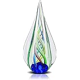 9" Tall Sculpture Hand Blown Glass Decor, Paperweight for Office Desk, Modern Glass Art Figurines Mediterranean Beach House Decor, Living Room Coffee Shelves Table Top Decoration (Aqua)